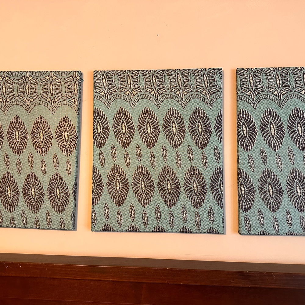 Elegant Blue and Brown Wall Canvas Set of 3